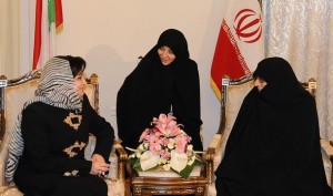 Ahmadi-Nejad's wife, with glasses, with Vafa Sulaiman, wife of the Lebanese president